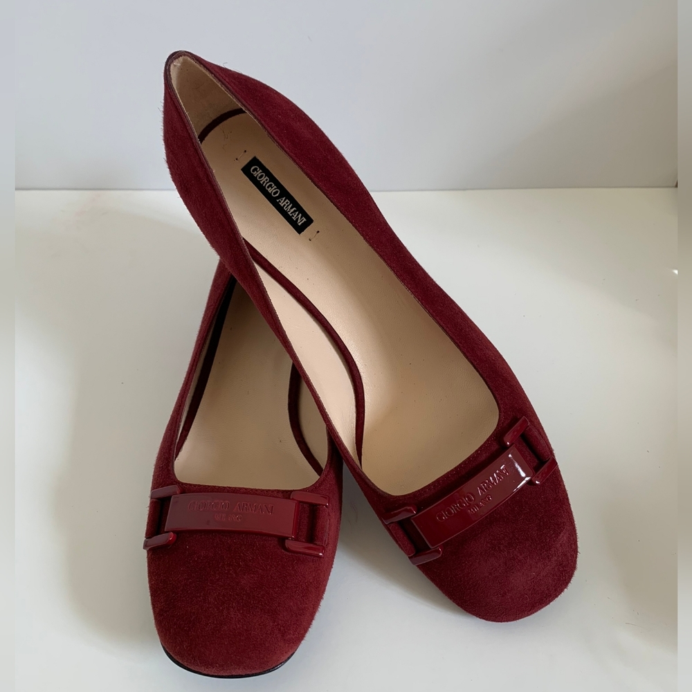 Georgio Armani suede dark red shoes size 6.5 brand new